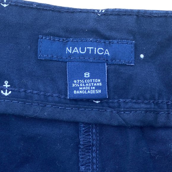 Nautica Cotton Anchor Shorts Sz 8 Navy Nautical Sailor Flat Coast Neutral Preppy - Picture 8 of 10